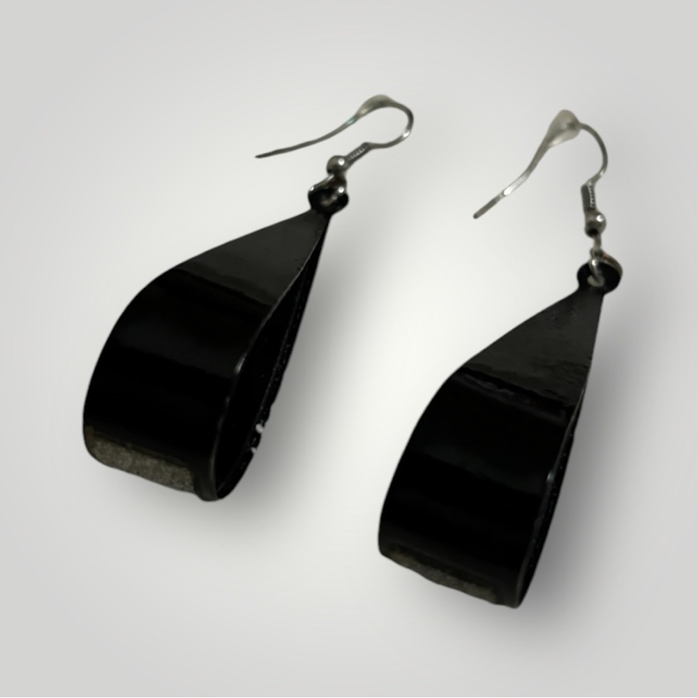 Scoop Earrings 2.75" with Silver Glitter Women's Black - Picture 5 of 12